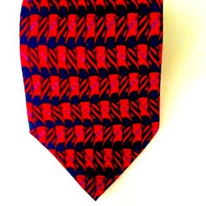 VALENTINO Cravatte 100% silk red blue print  hand made in Italy tie